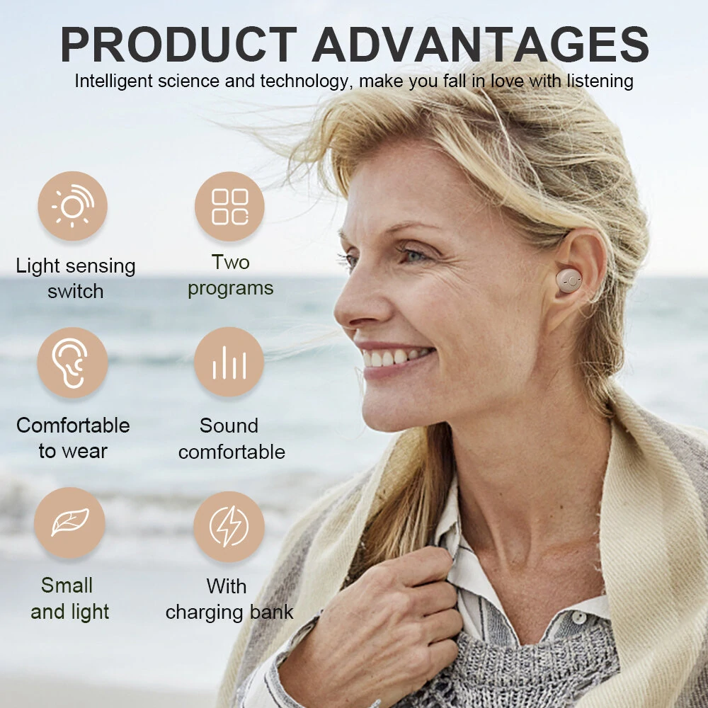 (image for) Sound Amplifier Dedicated Invisible Ear Internal Earbuds Adjustable Noise Reduction USB Charging Earphone for Elderly